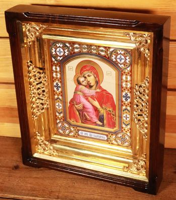 Gerahmte Ikone Jungfrau Maria im Schaukasten Heiligenbild Madonna #I