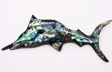 Vintage Paua Shell Fiordland New Zealand Marlin Schwertfisch 22,5 cm Perlmutt #I