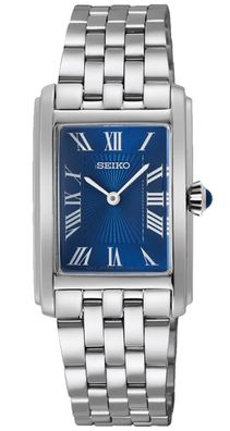 Seiko Damen-Armbanduhr Rechteckig Stahl/ Blau SWR085P1