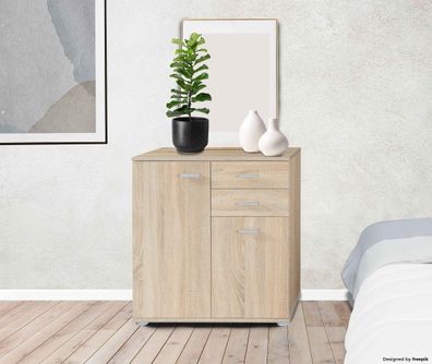 FURNIX Sideboard Wohnzimmer-Kommode - 2 Schubladen und 2 Türen Midos 2 Sonoma