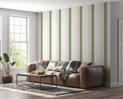 Grüne Modern-Living Streifentapete Erholung für Wohn und Schlafzimmer - 1 00004