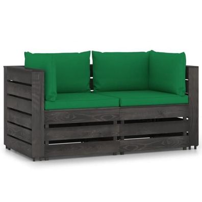2-Sitzer-Gartensofa mit Kissen Grau Imprägniertes Holz