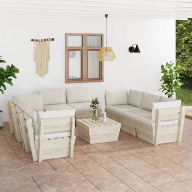 9-tlg. Garten-Sofagarnitur aus Paletten mit Kissen Fichtenholz