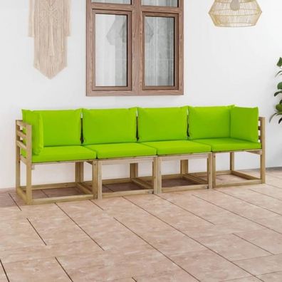 Gartensofa 4-Sitzer mit Kissen in Hellgrün