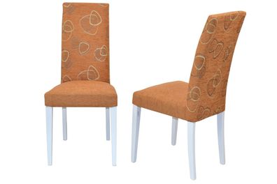 2 x Esszimmerstühle massivholz weiß / Stoff braun Polsterstühle Stuhlset modern