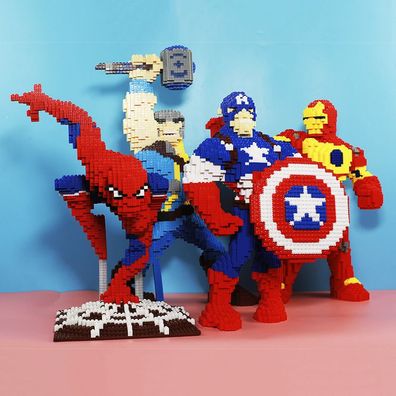 Superheld Iron Man Spider-Man Thor DIY Bausteine Cartoon Block Puzzlespiel für Kinder