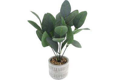 Deko Pflanze im Betontopf rund Streifenmuster mit Steindeko Kunstpflanze