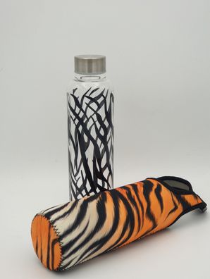 NEU Spots and Stripes Glasflasche Wasserflasche mit Neoprenhülle, Trinkflasche 500 ml