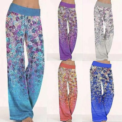 Women's Casual Printed Wide Leg Flare Workout Trousers Yoga Pants