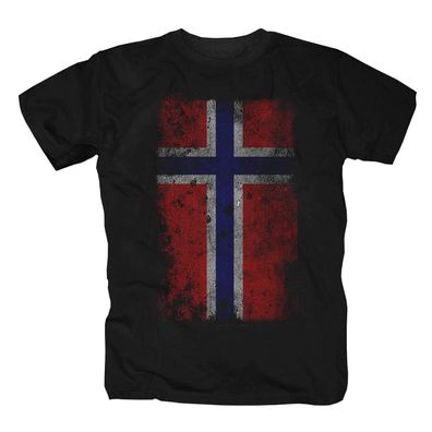 Norwegen Norway Retro NOR Fahne Flagge T-Shirt Wikinger Nordmann Shirt S-5XL