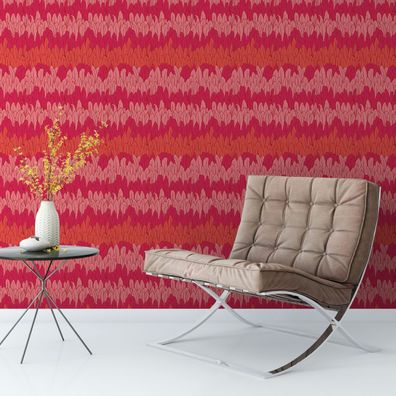 Rote Folk Art Tapete Boho Feder-Streifen für Wohn und Schlafzimmer