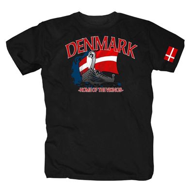 Dänemark Denmark Skandinavien Wikinger Nordmann Schiff T-Shirt S-5XL schwarz