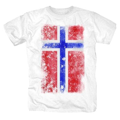 Norwegen Norway Retro Flag T-Shirt Wikinger Nordmann Skandinavien Shirt S-5XL weiß