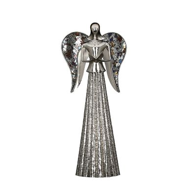 Engel "Muriel"mit Buch, Höhe 60cm, Aluminium, silberfarben-antikfinish, Flügel