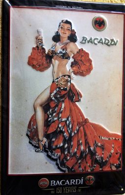 Top-Blechschild, 20 x 30 cm, Bacardi Flamenco Lady, Alkohol, Rum, Neu, OVP