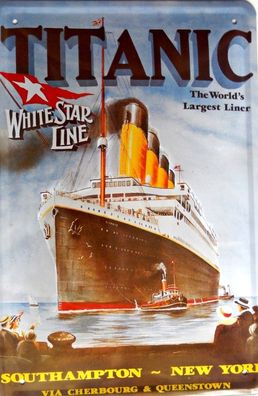 Top-Blechschild, 20 x 30 cm, Titanic, white star line, New York, Neu, OVP