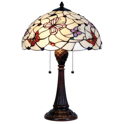 LumiLamp Tiffany Tischlampe Ø 41x60 cm Beige Violett Glas Halbkreis Schmetterling