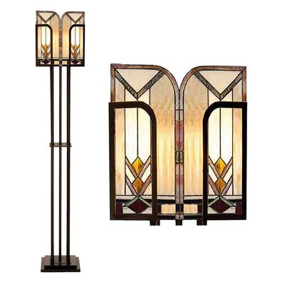 LumiLamp Tiffany Stehlampe 35x182 cm Beige Braun Glas Rechteck