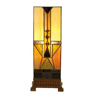 LumiLamp Tiffany Tischlampe 18x18x45 cm Beige Braun Glas Quadrat