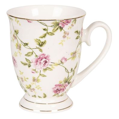 Clayre & Eef Tasse 200 ml Weiß Porzellan Rund Blumen (Gr. 11x8x10 cm / 300 ml)