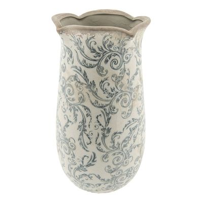 Clayre & Eef Vase Ø 14x28 cm Beige Grau Keramik Blumen (Gr. Ø 14x28 cm)