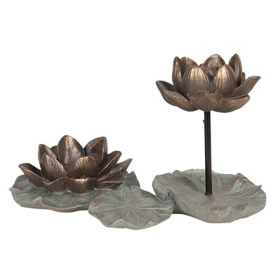 Clayre & Eef Teelichthalter Blume 30x18x20 cm Grau Braun Kunststoff (Gr. 30x18x20 cm)