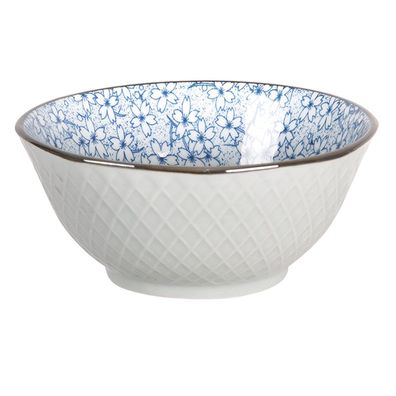 Clayre & Eef Suppenschale Ø 13 cm Weiß Blau Keramik Rund Blumen