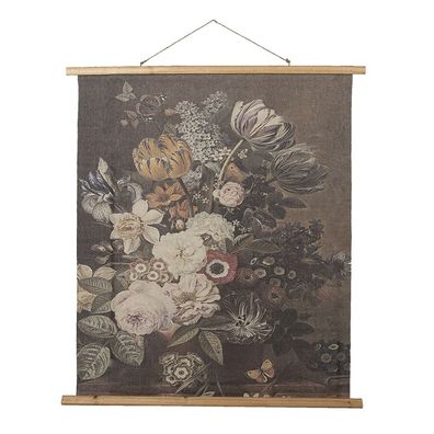 Clayre & Eef Wandteppich 80x100 cm Grau Holz Textil Rechteck Blumen (Gr. 80x2x100 cm)