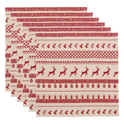 Clayre & Eef Weihnachts-Servietten 6er Set 40x40 cm Rot Beige Baumwolle Quadrat