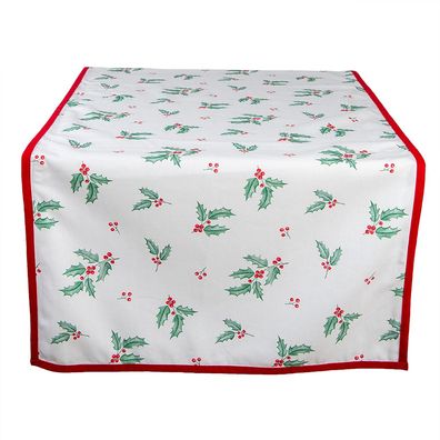 Clayre & Eef Weihnachtlicher Tischläufer 50x140 cm Weiß Rot Baumwolle Rechteck