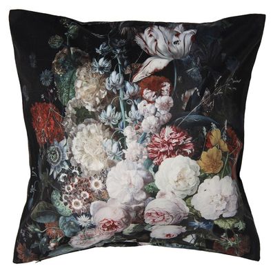 Clayre & Eef Kissenbezug 45x45 cm Schwarz Polyester Quadrat Blumen (Gr. 45x45 cm)