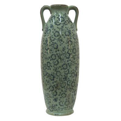 Clayre & Eef Vase Ø 16x45 cm Grün Keramik Blumen (Gr. Ø 16x45 cm)