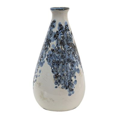 Clayre & Eef Vase Ø 11x21 cm Blau Beige Keramik Blumen (Gr. Ø 11x21 cm)