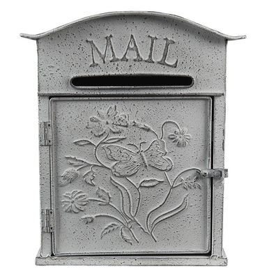 Clayre & Eef Briefkasten 26x10x31 cm Grau Weiß Metall Blumen Mail (Gr. 26x10x31 cm)