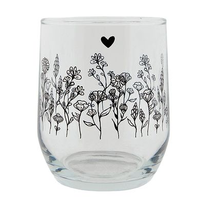 Clayre & Eef Wasserglas 300 ml Glas Blumen (Gr. Ø 8x9 cm / 300 ml)