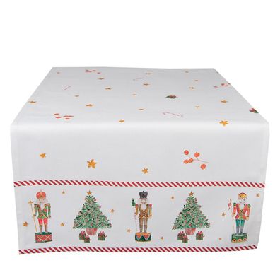 Clayre & Eef Weihnachtlicher Tischläufer 50x140 cm Weiß Rot Baumwolle Rechteck