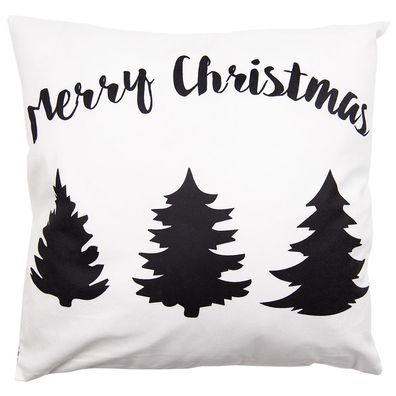 Clayre & Eef Kissenbezug 45x45 cm Weiß Schwarz Polyester Quadrat Weihnachtsbaum Merry