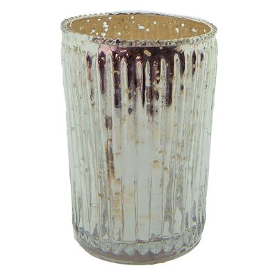 Clayre & Eef Teelichthalter Ø 6x9 cm Silberfarbig Glas Rund (Gr. Ø 6x9 cm)