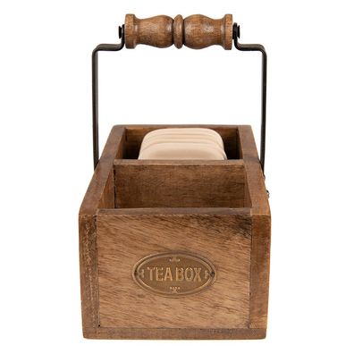 Clayre & Eef Teebox 17x10x17 cm Braun Holz Eisen (Gr. 17x10x17 cm)