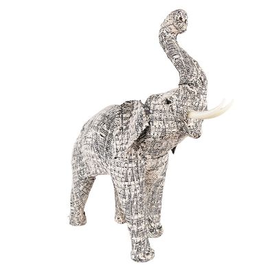 Clayre & Eef Figur Elefant 32 cm Weiß Schwarz Papier Eisen Textil (Gr. 30x12x32 cm)