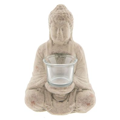 Clayre & Eef Teelichthalter Buddha 13x11x21 cm Beige Terrakotta (Gr. 13x11x21 cm)