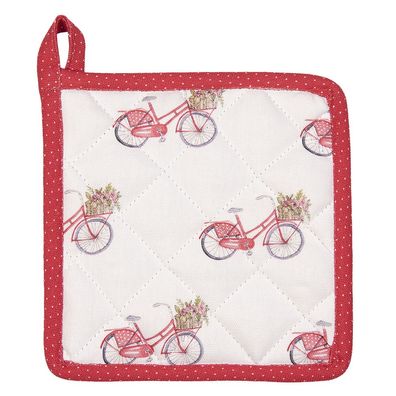Clayre & Eef Topflappen für Kinder 16x16 cm Rot Weiß Baumwolle Quadrat Fahrrad