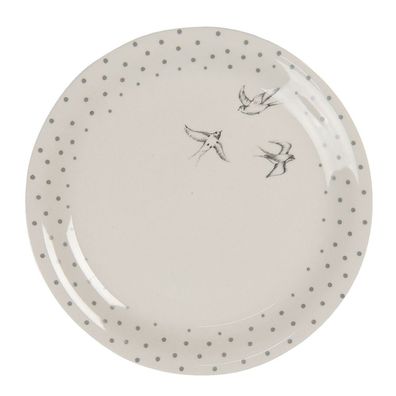 Clayre & Eef Frühstücksteller Ø 20 cm Beige Grau Keramik Rund Vögel (Gr. Ø 20x2 cm)