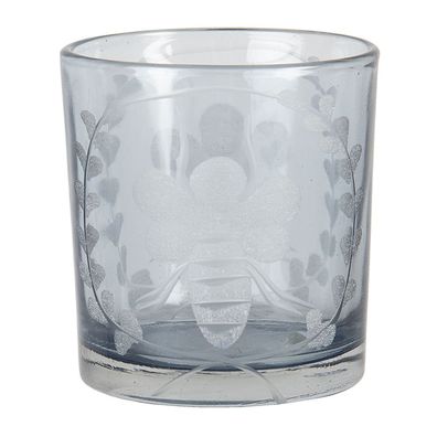Clayre & Eef Teelichthalter Ø 7x8 cm Grau Glas Rund Biene (Gr. Ø 7x8 cm)