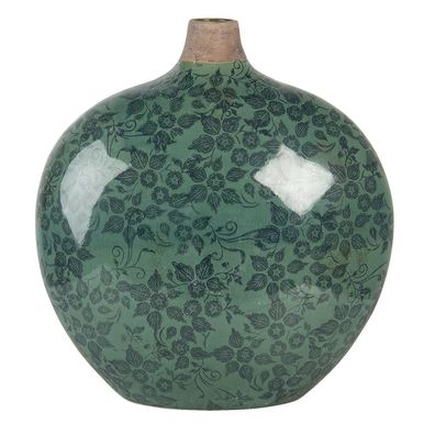 Clayre & Eef Vase 29x13x31 cm Grün Keramik Oval Blumen (Gr. 29x13x31 cm)