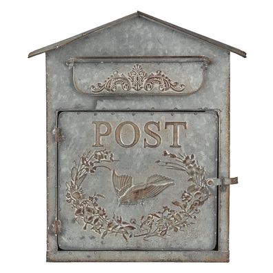 Clayre & Eef Briefkasten 31x12x36 cm Grau Metall Post (Gr. 31x12x36 cm)