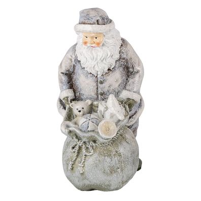 Clayre & Eef Figur Weihnachtsmann 10x7x13 cm Grau Weiß Polyresin (Gr. 10x7x13 cm)