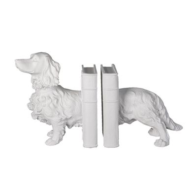 Clayre & Eef Bücherstützen 2-er Set Hund 28x12x22 cm Weiß Kunststoff