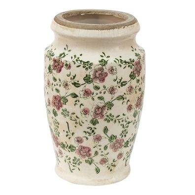 Clayre & Eef Vase Ø 15x26 cm Rosa Beige Keramik Blumen (Gr. Ø 15x26 cm)