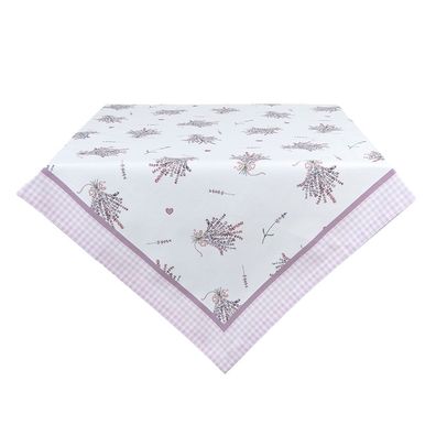 Clayre & Eef Tischdecke 100x100 cm Weiß Violett Baumwolle Quadrat Lavendel